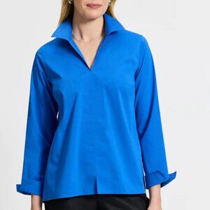 NWT Fox Croft Agnes Stretch No Iron Popover Shirt In Cobalt Blue